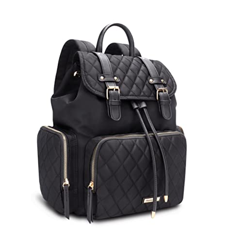 Hafmall Bolso cambiador, elegante bolsa de pañales con correas para cochecito, bolsa de bebé multifunción para mamá y papá, color negro, Negro, L
