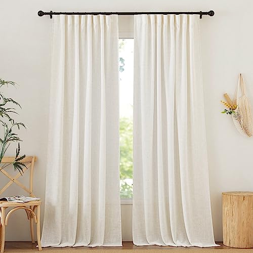 NICETOWN Linen Sheer Curtains for Bedroom 95 Inches Long, Back Tab/Rod Pocket Pinch Pleated Living Room Curtains, Thermal Insulated Light Filtering Floor Privacy Drapes, 2 Panels, 52" W x 95