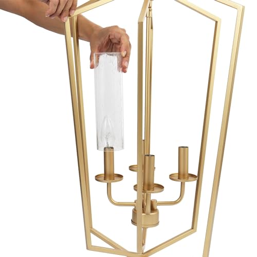 KSANA Gold Chandeliers, Geometric Lantern Pendant Chandelier with Seeded Glass, Modern 4 Light Chandelier Light Fixture for Kitchen Island, Entryway, Foyer by KSANA - Image 7