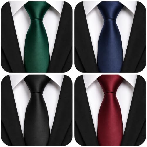 Image of WeiShang Lot 4 PCS Men's Ties Solid Color Neckties Formal Black Ties For Men