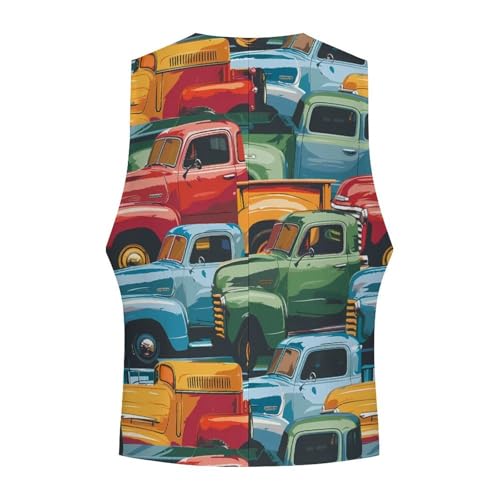 Colorful Pickup Trucks Novelty Men's Suit Vest Casual Formal Dress Vests Business Waistcoat4