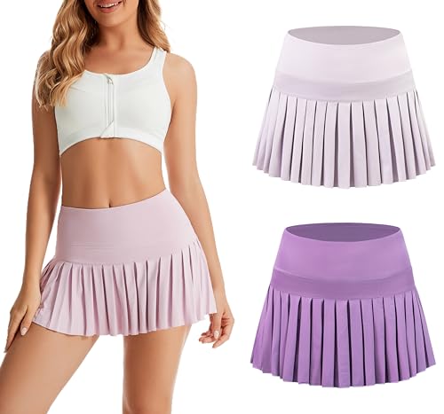 Yknktstc Saia de tênis feminina de 2 peças com bolsos, cintura alta, shorts atléticos, plissados, es