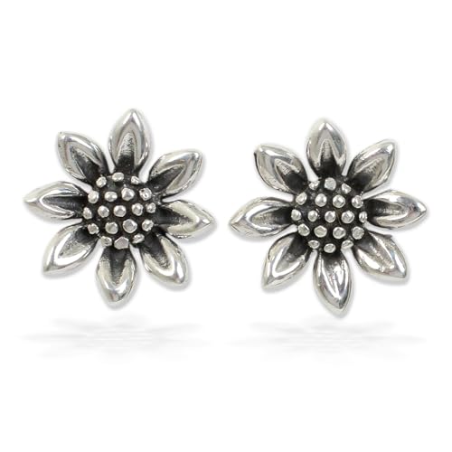 NOVICA Artisan Handcrafted Small Sunflower Stud Earrings | .925 Sterling Silver Stud Earrings | Lightweight With Gift Pouch | Sunflower Love-Themed From Thailand