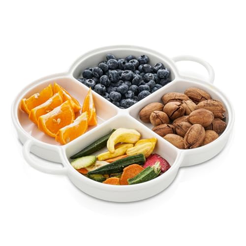 Divided Serving Platter,Ceramic Chip & Dip Serving Dish,12' Decorative Sectional Dish,4-Compartment Appetizer Fruit Dish for Party,Perfect for Chips and Dip, Veggies, Candy and Snacks, White