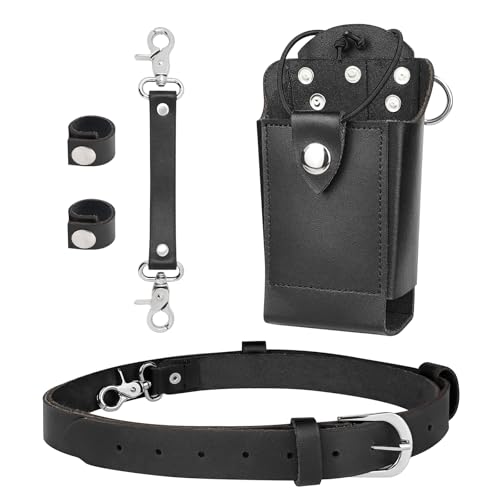 Leather Radio Holster Bundle Set for Firefighter EMS EMT Includes Radio Strap and Radio Holder Anti-sway Strap Cord Keepers Compatible with Motorola APX Series - for Firefighters EMT Police