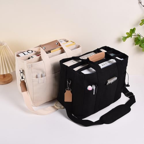 Image of Utility Large Canvas Tote Bag with 13 Pockets Compartments, Multi Crossbody Tote Bag Work Shoulder Bag Travel Bag