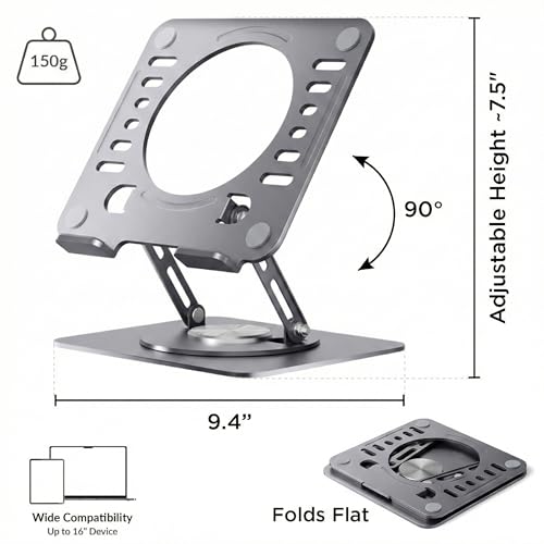 Image of Uncaged Ergonomics Swivel Laptop Stand for Desk, Adjustable Computer iPad Stand for Desk w / 360 Rotation, Portable Laptop Holder for Home Office Ergonomic Supplies (Space Gray)