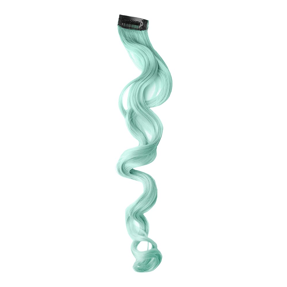 Stasia Street 20-Inch Curly Clip-On Strands Korean Synthetic Breatheable Hair Extensions for Women Natural Looking Instant Style, Volume & Length - Tibetan Turquoise