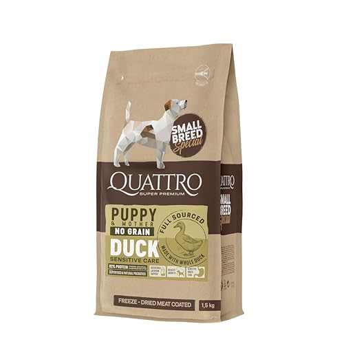 Image of Quattro Puppy Dog Food for Small Breeds| 1.5KG | Duck Formula | Super Premium Dry Dog Food for Puppies & Nursing Mothers | High Protein | Healthy Growth | Complete & Balanced Nutrition