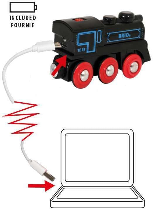 Diagram showing BRIO engine connected to a laptop via USB for charging