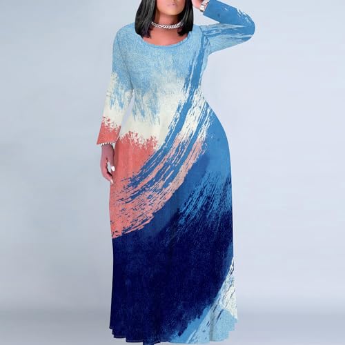 Image of PinkPatty Plus Size Maxi Dresses for Women Long Sleeve Crew Neck Sundress Casual Fall Dress with Pockets