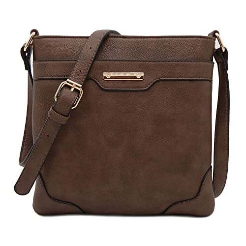 Medium Size Solid Modern Classic Crossbody Bag with Gold Plate
