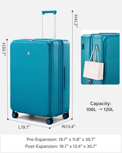 Image of Hanke Hardside Expandable Large Checked Luggage, 28 Inch Top Opening Trunk Luggages with Spinner Wheels, All-PC Hard Shell Suitcase, Lightweight TSA Approved (Caribbean Blue, 120L)