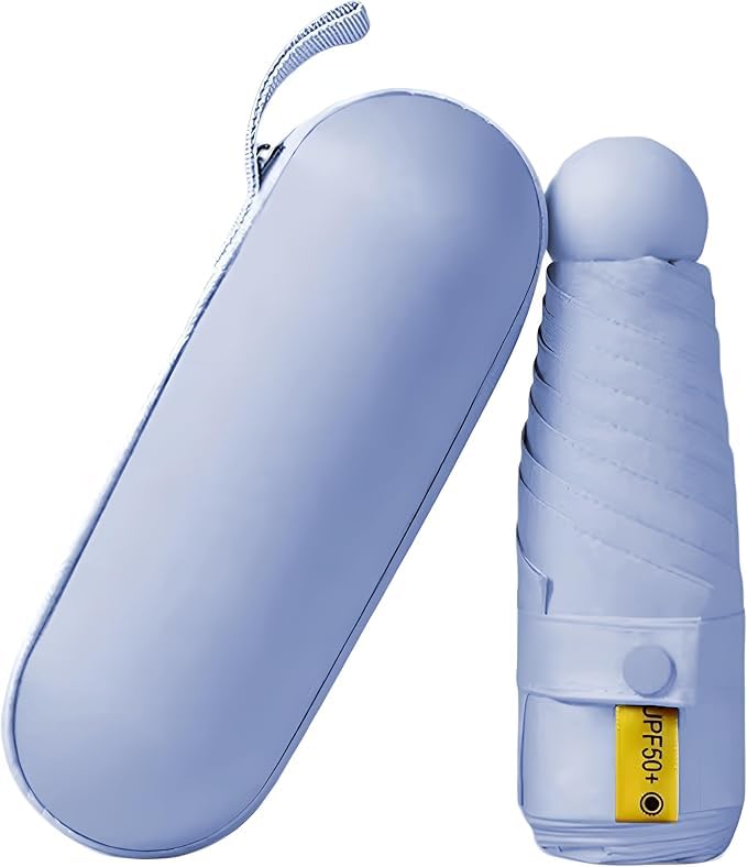 Guarda chuva pequeno sombrinha de Bolso Compacto e Dobr?vel com Prote??o UV, Leve e Port?til, Inclui Estojo (AZUL)