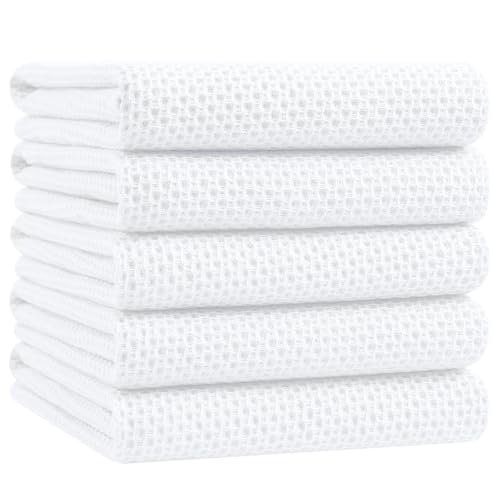 Homaxy 100% Cotton Oversized Waffle Weave Kitchen Towels, 5-Pack, White