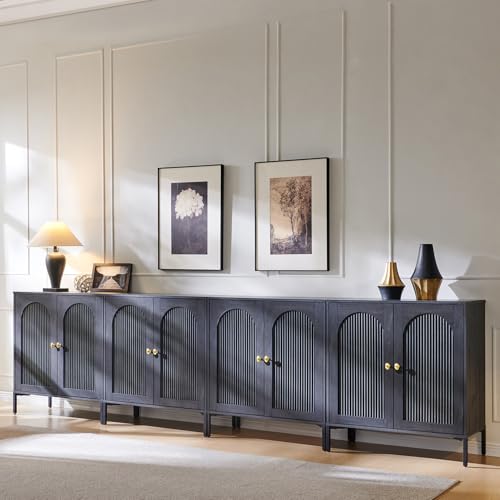 Image of IFGET Modern Buffet Cabinet with Storage, 123.5 inch W Fluted Arched Sideboard Cabinet w /Adjustable Shelves, Wooden Modular Coffee Bar for Dining Room, Kitchen, Living Room, Entryway, Dark Grey