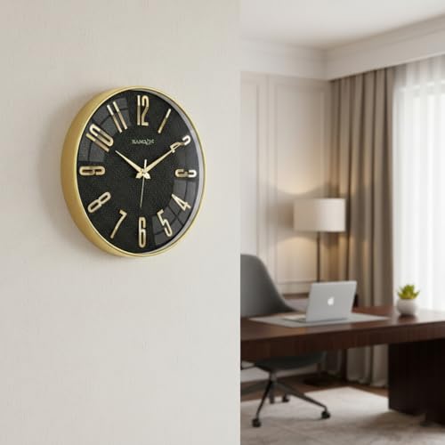 Image of RANDOM Silent Wall Clock, Non-Ticking Quartz Movement, Foiling Ring and 3D Numbers (Black)