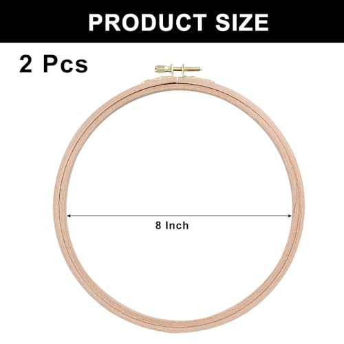 Image of Murtenze 8 inch Embroidery Hoop Round Beech Wood Cross Stitch Hoop, Hand Embroidery and Cross-Stitch Tools for DIY Embroidery Floss Starter of Sewing Art Kits Crafts(2 Pack)