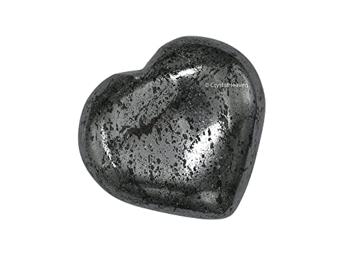 Image of Certified Hematite Crystal Heart Palm Pebbles Stones for Anxiety Stress Relief Massage - AAA Grade Original Healing Gemstone Agate Heart Palm Stone for Yoga Meditation Spiritual