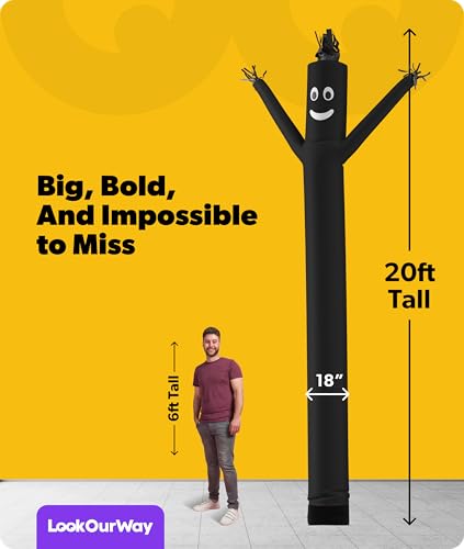 Image of LookOurWay Air Dancers Inflatable Tube Man Attachment - 20 Feet Tall Wacky Waving Inflatable Dancing Tube Guy for Business Promotion - Blower Not Included - Black