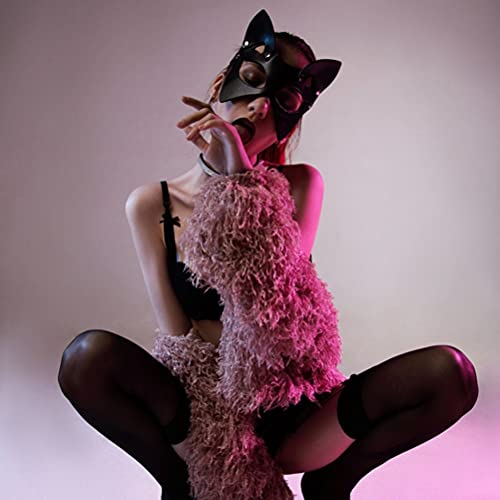 Junxcj Katzenmaske, Sexy PU Leder Katzenohr Maske, Halbe Maske Cosplay Kostüm, Neue schwarze Katzenmaske für Fasching… – Bild 4
