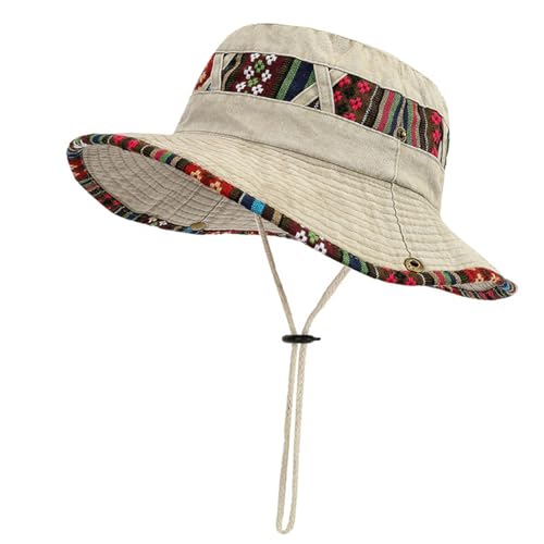 Sombrero de sol para hombre, sombrero Boonie con protección UV, sombrero de algodón safari de ala ancha, plegable para pesca, senderismo, jardinería, sombrero de playa ideal para hombres, beige, Talla