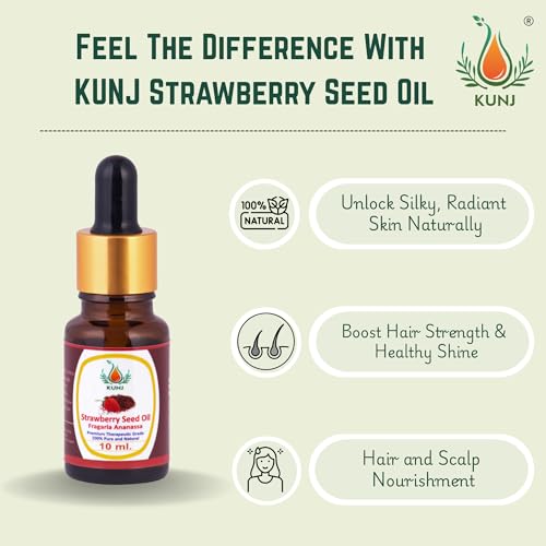 Image of KUNJ Strawberry Seed Oil 10ml | 100% Pure & Natural Cold Pressed Carrier Oil | Lightweight Moisturizing Oil for Skin & Hair Care | Fast Absorbing & Non-Greasy | Ideal for Face Care & DIY Skincare