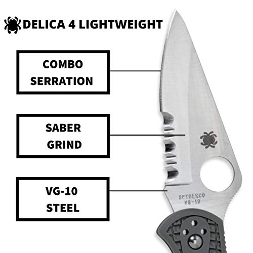 Spyderco Delica 4 Lightweight Signature Knife With 2.90" Saber-Ground Blade And Foliage Green Frn Handle - Combinationedge - C11Psfg #TOP2