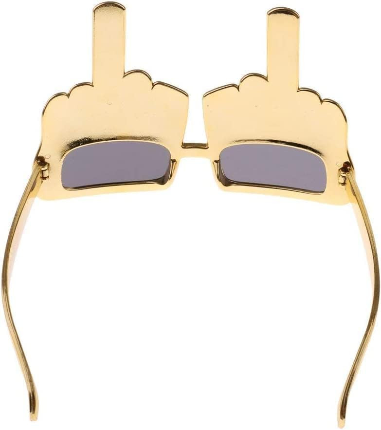 1 x golden tricky middle finger sunglasses, creative middle finger hand shape, fingers, silly funny party sunglasses - Image 2
