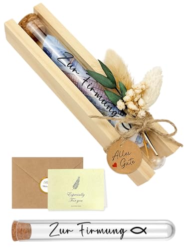 Firmung Geschenke für Mädchen Junge Elegante Geldgeschenk Firmung Verpackung Geschenkbox mit Trockenblumen & Karte & & Reagenzglas Firmgeschenk