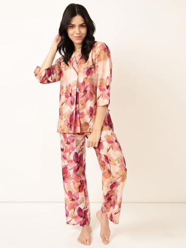 Image of STORIES OF BANNO'S SWAGGER Premium Poly Muslin Floral Co-Ord Set for Women | Soft Pajama Set | Elegant Printed Nightwear Lounge Outfit | Trendy Casual Wear Co-Ord Set