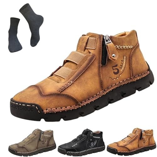 Matufit Shoes for Men, Men's Genuine Leather Waterproof Non-Slip Fashionable Orthopedic Shoes, Side Zip Slip-On Flats