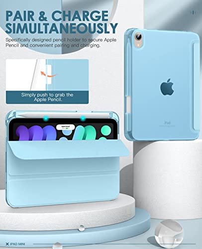 Dadanism Ipad Mini 6 Case Ipad Mini 6Th Generation Case With Pencil Holder, Support Apple Ipencil Charging Soft Tpu Back Cover Smart Shell For Ipad Mini 8.3 Inch 2021, Auto Wake/Sleep, Blue #TOP4