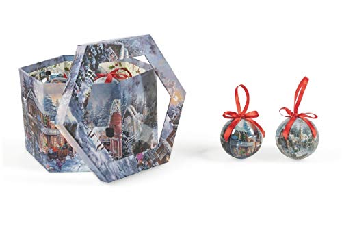 Galileo Casa 2196302 Lot de 14 Boules de Noël Village enneigé, Multicolore, Dimensions : Ø 7,5 cm