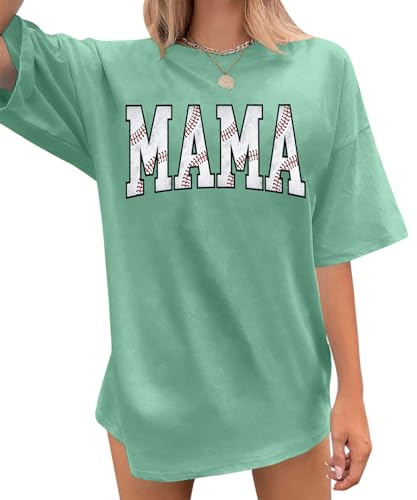 Baseball Shirts for Women Baseball Mama Shirt Oversized Baseball Mama Tops Baseball Gift Clothes(LightGreen3, Small)