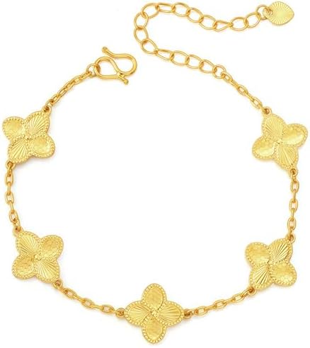 (Sturdy Version) 18K Gold Plated Bracelets for Women Men (Double Sided) Four Leaf Clover Cute Trendy Lucky Braclet (Adjustable) Fit Wrist Within 8 Inch, Gold White Black Green Blue Red Pink