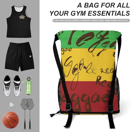 Drawstring Backpack Bag with Shoe Compartment Gym Sports Travel Dry And Wet Separation Light Jamaica Reggae(Reggae)3