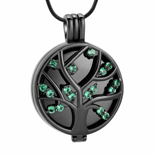 Médaillon de crémation en acier et zircon vert, un bijou d'urne d'une élégance intemporelle