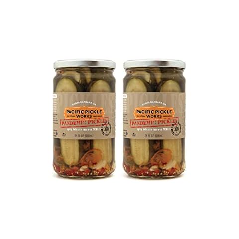 Pandemic Pickles - Spicy Caraway Pickle Halves with Habanero, Jalapeño, Garlic - Gourmet Hot Pickles for Sandwiches, Snacking - non-GMO, Kosher, Sugar-Free, Gluten-Free 24oz Jar (2-pack) Cover