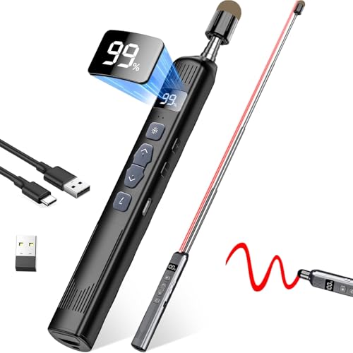 Wireless Presentation Clicker with Telescopic Pointer Stick Rechargeable Presenter Remote Light Pointer with Touch Screen Stylus Pen and Digital Display USB Slide Clicker for PowerPoint MAC PC Laptops