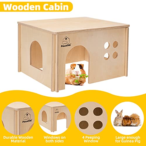 PAWCHIE Hideout de cabana de madeira pequeno animal – Habitat com janelas, porquinho da Índia, hamst