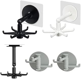 GZLFH® 360° Rotating Folding Hook, 3 Pcs 7 Claw Utensil Hanger Hooks Waterproof Punch-Free with 2 180° 3 Claw Self Adhesive Hooks for Bathroom Bedroom Kitchen Office
