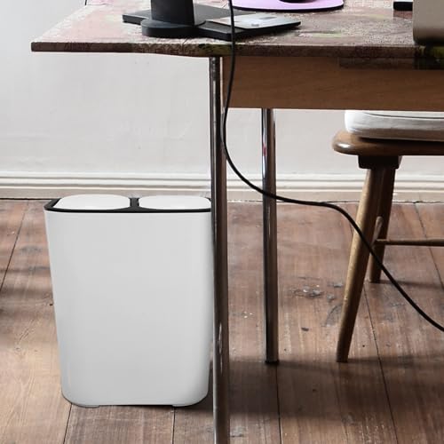 Caneca de basura dual con tapa, blanca con borde negro miniatura 6
