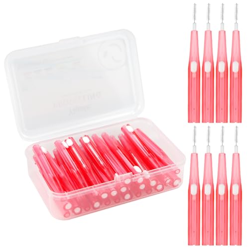ZJIVQO 30pcs Interdental Brushes Dental FOSS Stick Retractable Toothpick Tooth Floss Sticks Flossing Head for Cleaner Dental Floss Stick Tooth Cleaning Tool,0.6mm,Pink