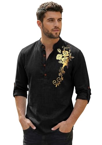 Image of Zombom Men's Cotton Polyester Blend Mandarin Collar Self One Design Printed Full Sleeve Regular Fit Casual Short Kurta