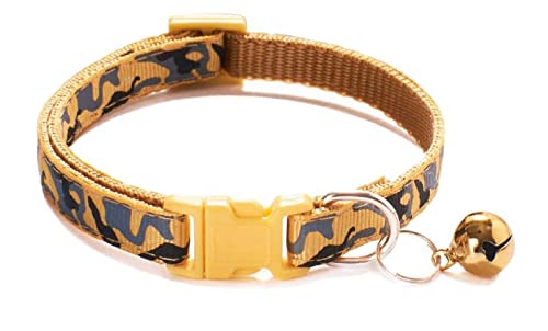 Image of Litvibes Cat Collar with Bell,Kitten and Small Dogs Soft Adjustable Collar,Safe,Breakaway for Cats and Puppies - Light Brown (CAMO Design), 14 x 2 cm