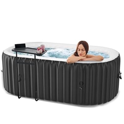 LILYPELLE 1-2 Person Inflatable Hot Tub, Portable Oval Blow Up Hot Tub with 100 Bubble Jets, Outdoor Spa Set Included Heater Pump, Filter and Side Table, 75" X 47" X 25"