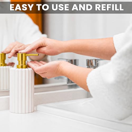 Image of MARKET 99 Bathroom Accessories Set of 2 | White Polyresin Liquid Soap Dispenser & Toothbrush Holder | Matte Bathroom Countertop Organizer | Modern Wash Basin & Vanity Accessory Set