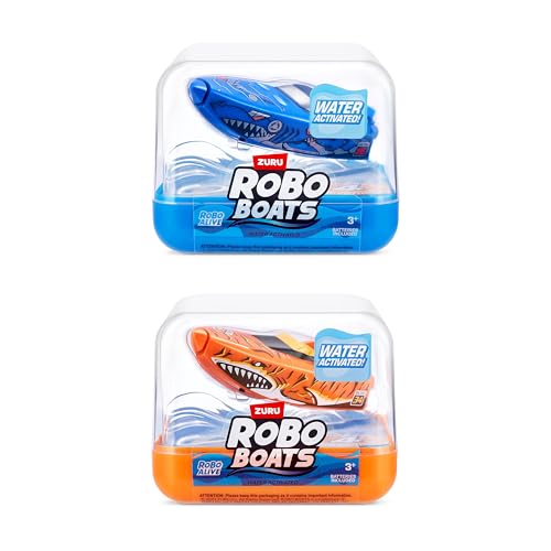 ZURU Robo Alive Robo Boats, Tiger Shark & Robo Shark Boat, 2 Pack, by ZURU Water Activated Boat Toy, (Amazon Exclusive)