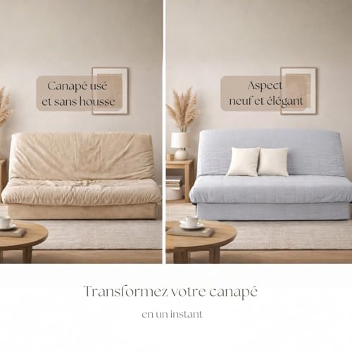 Housse de clic clac matelassée grise protection canapé lit convertible extensible